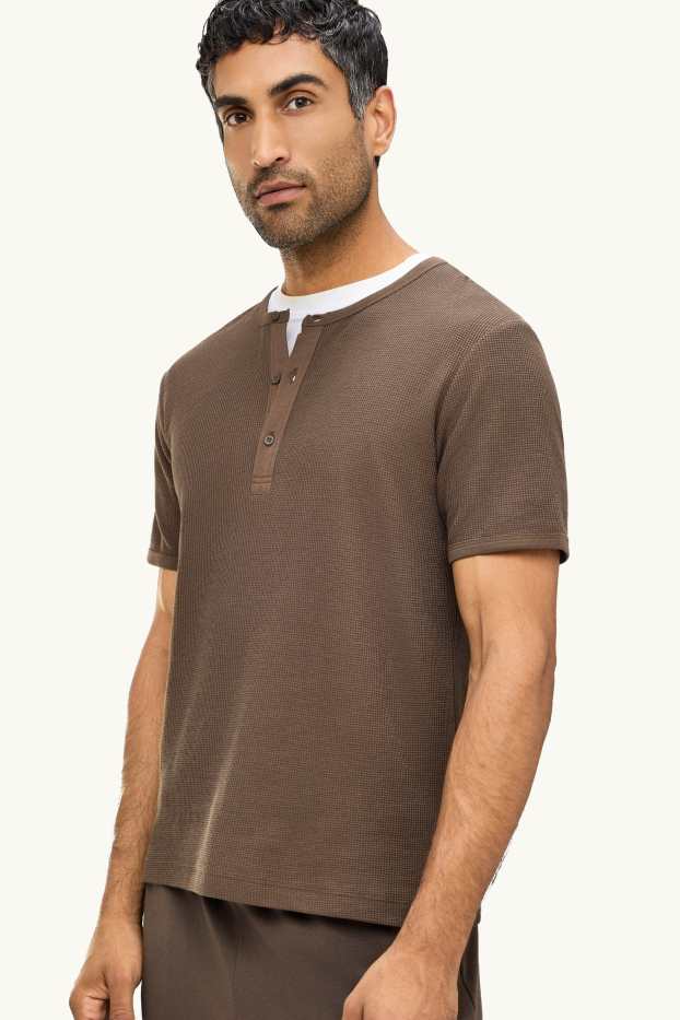 Men - T-shirt - regular fit - textured - brown