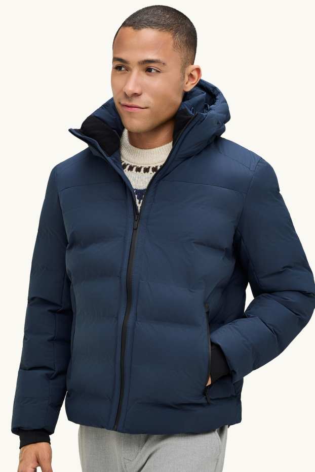 Herren - Steppjacke mit Kapuze - gefüttert - dunkelblau