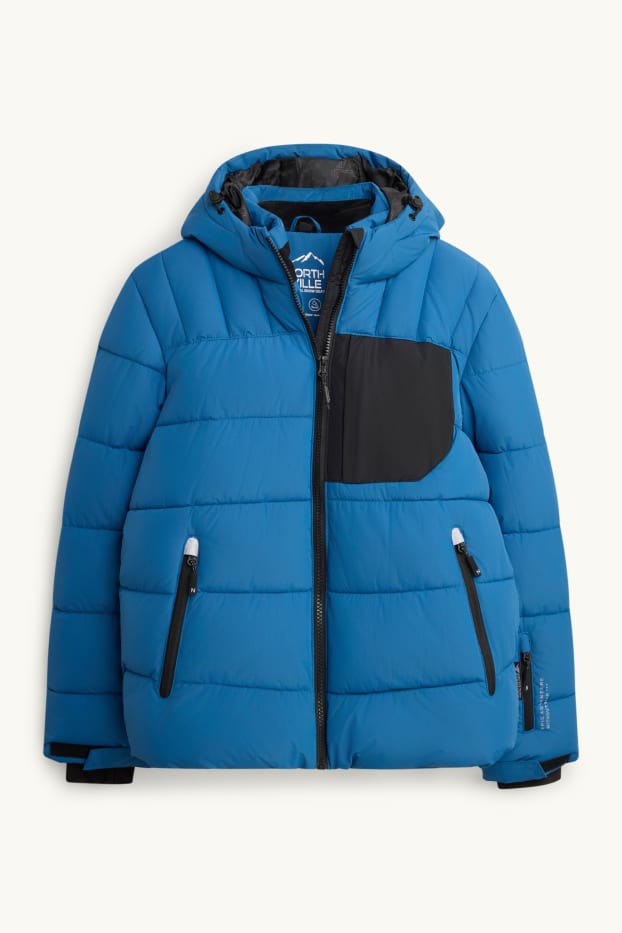 Enfants garçons - Veste de ski à capuche - doublée - déperlante - bleu / noir
