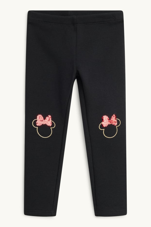 Enfants filles - Minnie Mouse - leggings chauds - effet brillant - noir