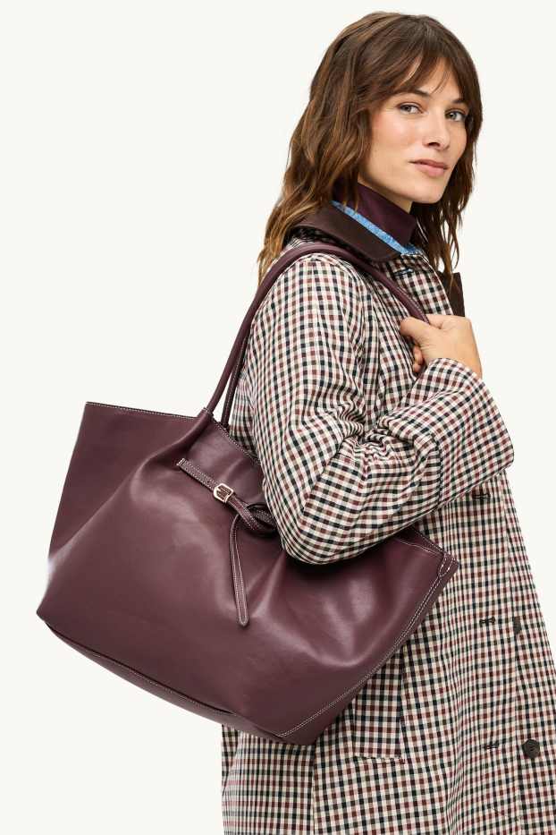 Dámské - Velká kabelka shopper - imitace kůže - bordeaux