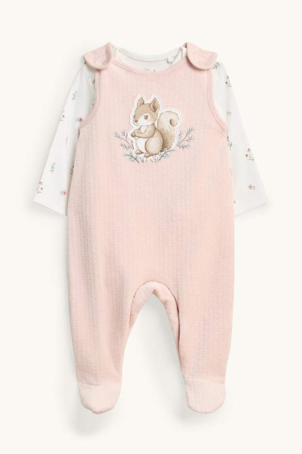 Nadó nena - Esquirol - pijama d’una peça - per a nadó - 2 peces - blanc/rosa