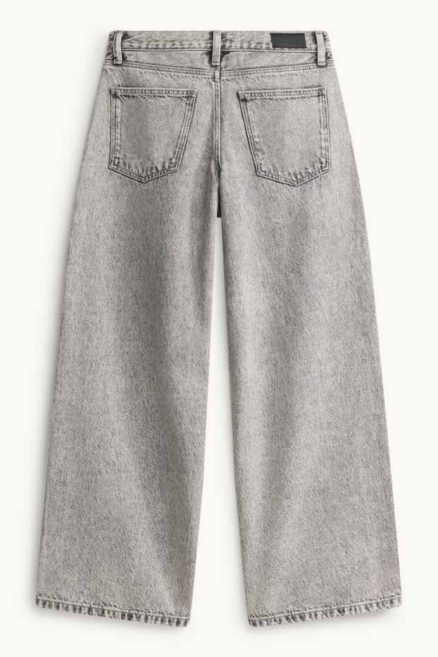 Children Girls - Graffiti - baggy jeans - denim-light gray