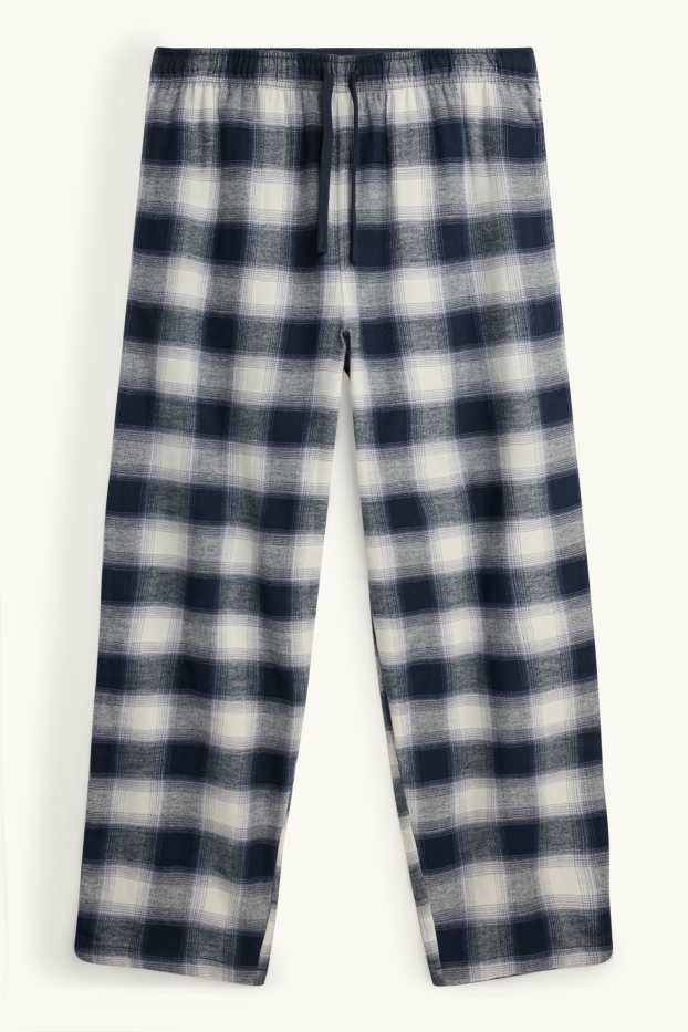 Herren - Flanell-Pyjamahose - kariert - dunkelblau / weiss