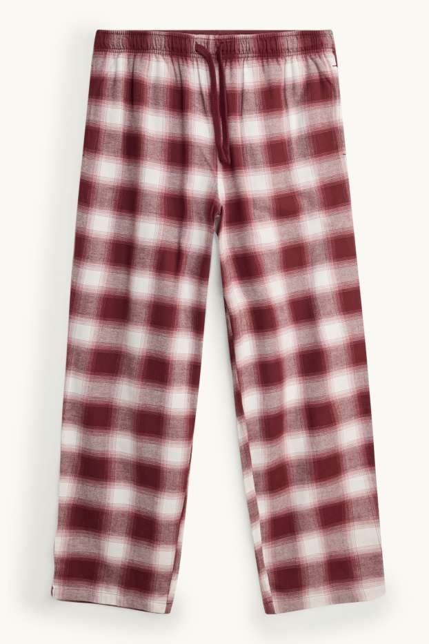 Bărbați - Pantaloni de pijama din flanel - în carouri   - bordo / alb