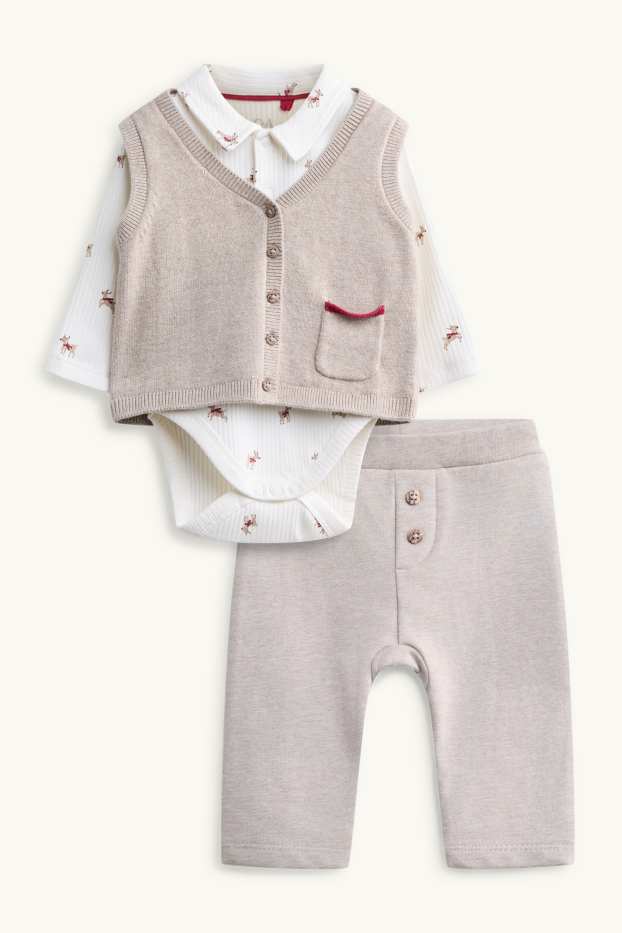 Baby Jungen - Rentier - Weihnachts-Erstlingsoutfit - 3 teilig - weiss / beige