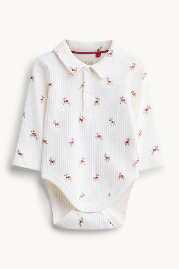 Baby Jungen - Rentier - Weihnachts-Erstlingsoutfit - 3 teilig - weiss / beige