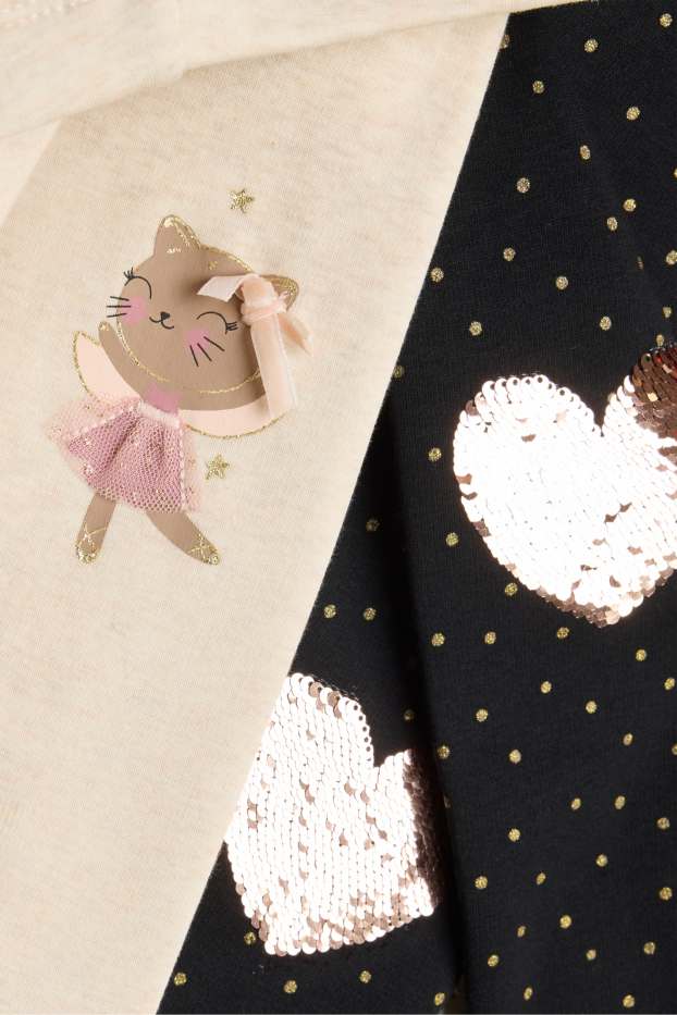 Kinderen: meisjes - Set van 2 - ballerina en hart - thermolegging - beige-mix
