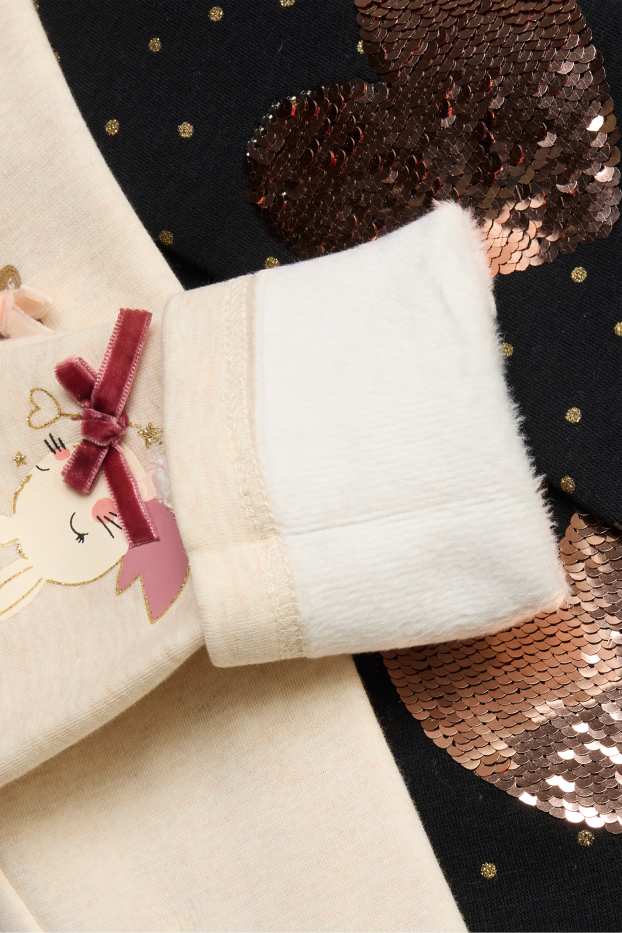Kinderen: meisjes - Set van 2 - ballerina en hart - thermolegging - beige-mix