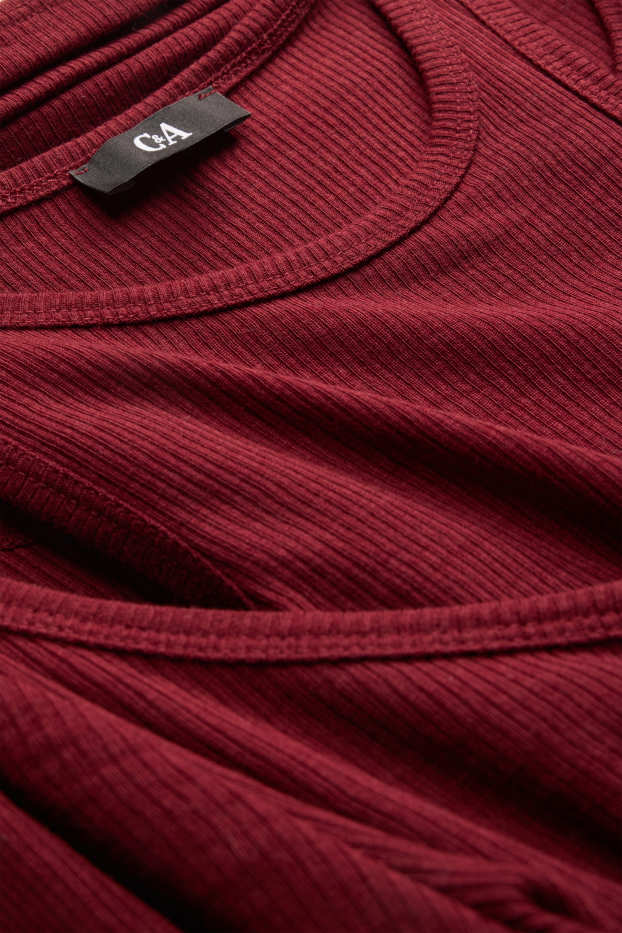 Femmes - Haut à manches longues - regular fit - finition côtelée - look 2-en-1 - rouge foncé