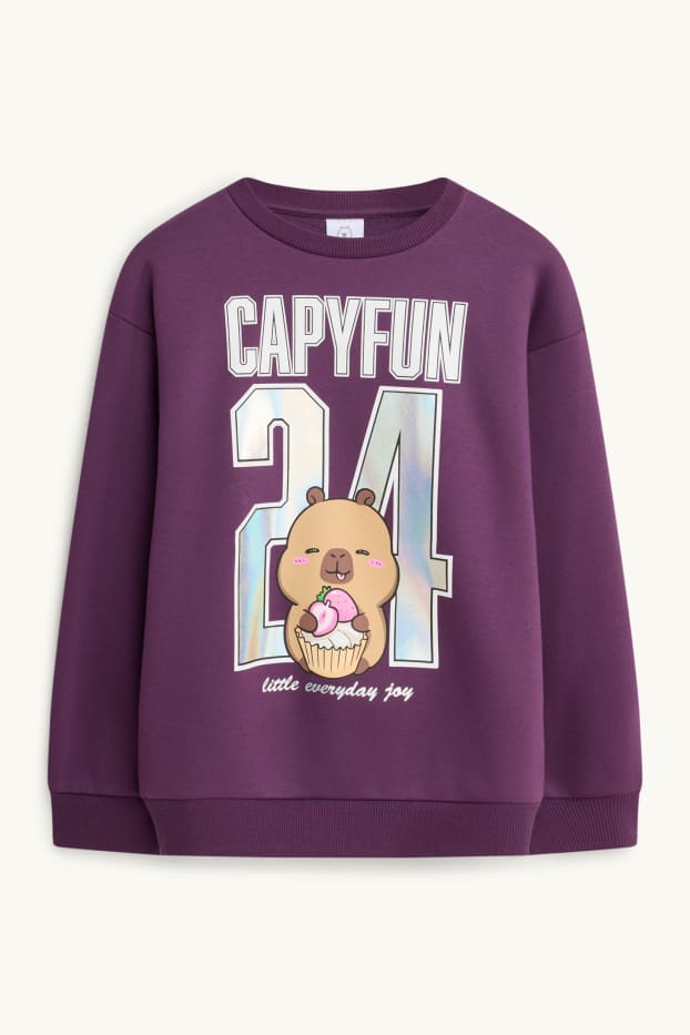 Kinderen: meisjes - CapyFun - sweatshirt - glanseffect - paars