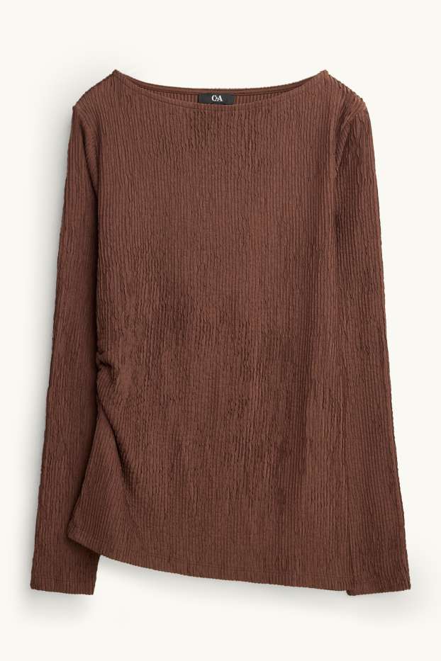Femmes - Haut à manches longues - slim fit - finition côtelée - marron