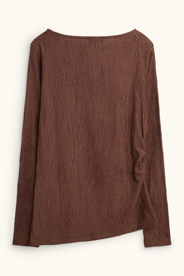 Femmes - Haut à manches longues - slim fit - finition côtelée - marron