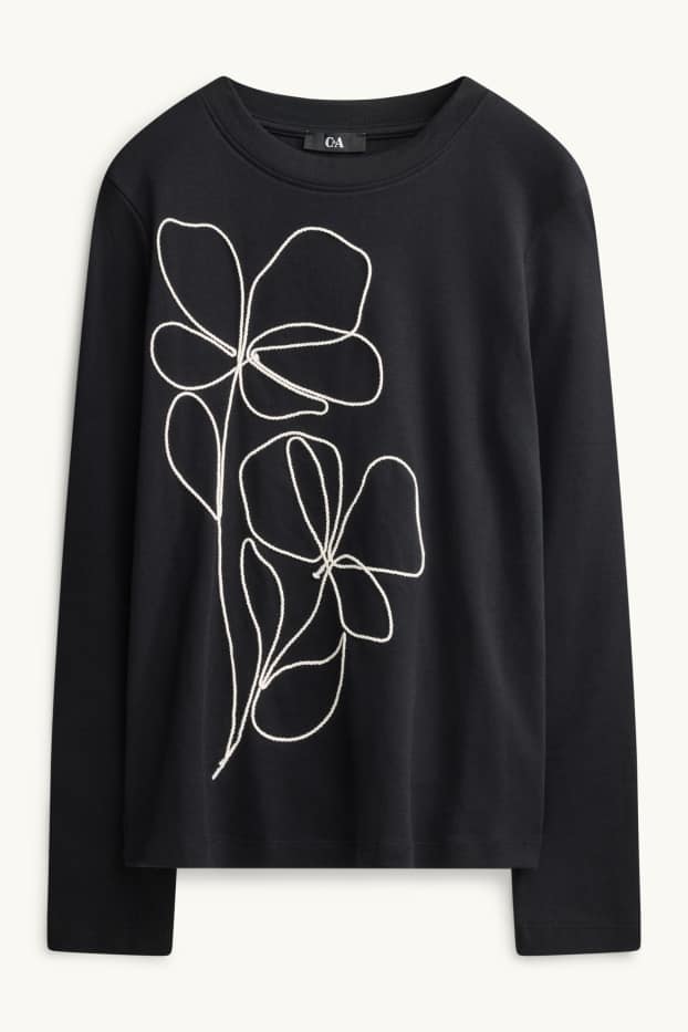Damen - Langarmshirt - Regular Fit - schwarz / weiss