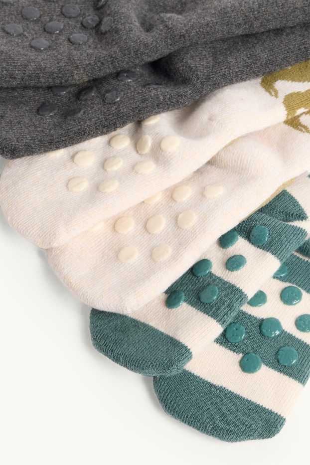 Baby Jungen - Multipack 3er - Dino - Baby-Noppensocken mit Motiv - dunkelgrün / cremeweiss