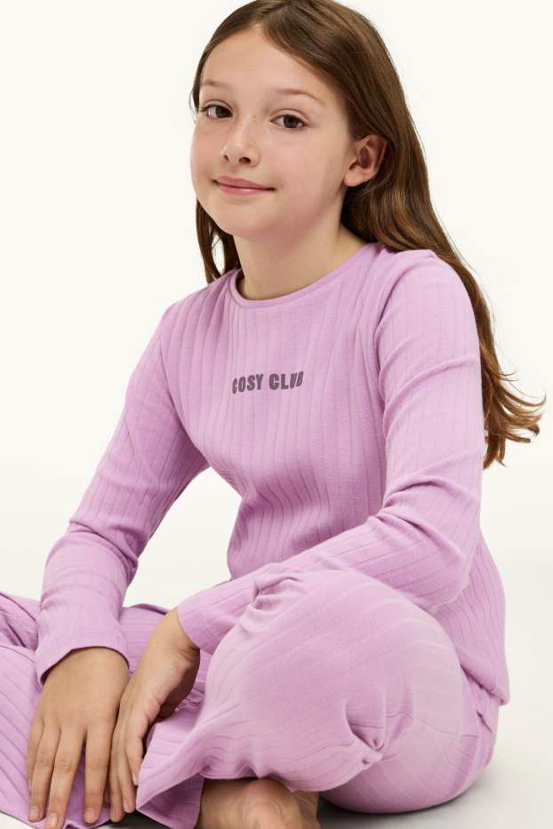 Copii - Fete - Pijama - 2 piese - reiată - roz pal