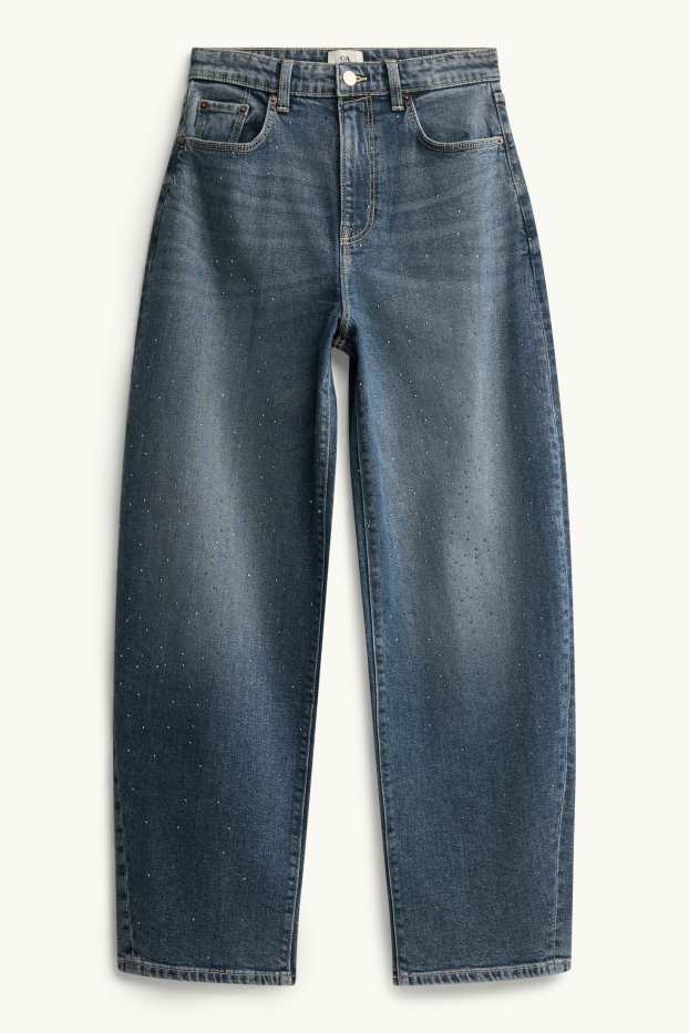 Dona - Barrel Jeans amb pedres d’estràs - high waist - texà blau