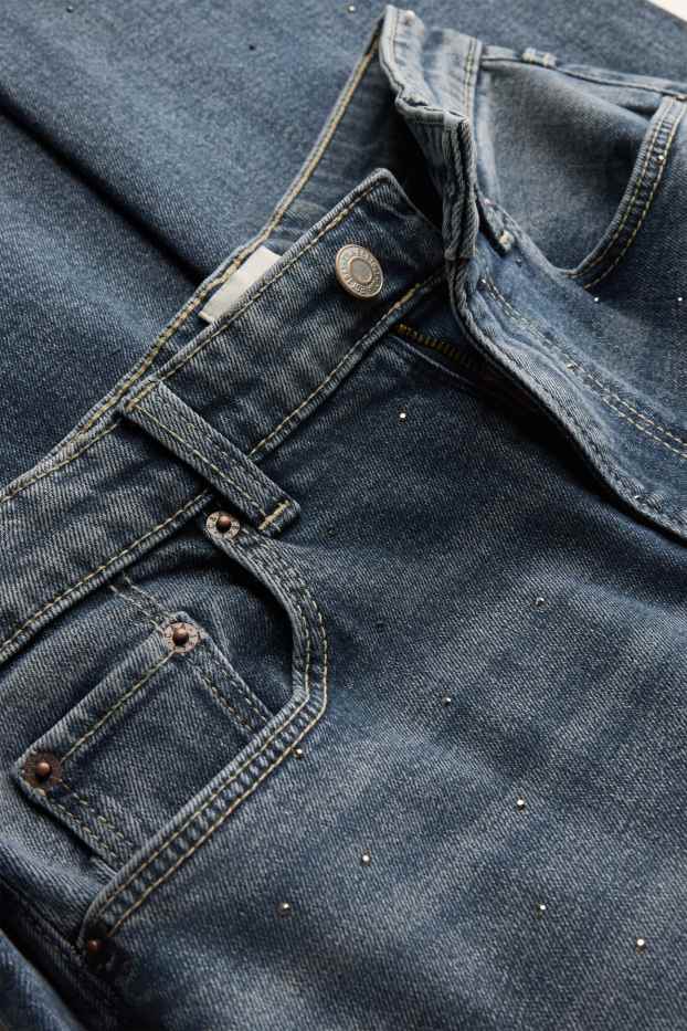 Dona - Barrel Jeans amb pedres d’estràs - high waist - texà blau