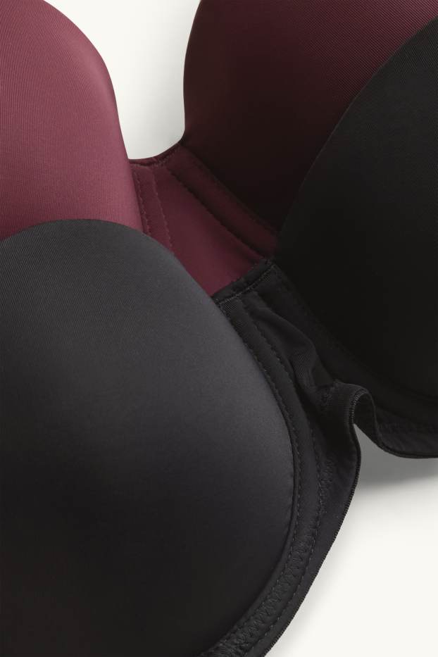 Femmes - Lot de 2 - soutiens-gorge avec armatures - FULL COVERAGE - ampliformes - bordeaux / noir