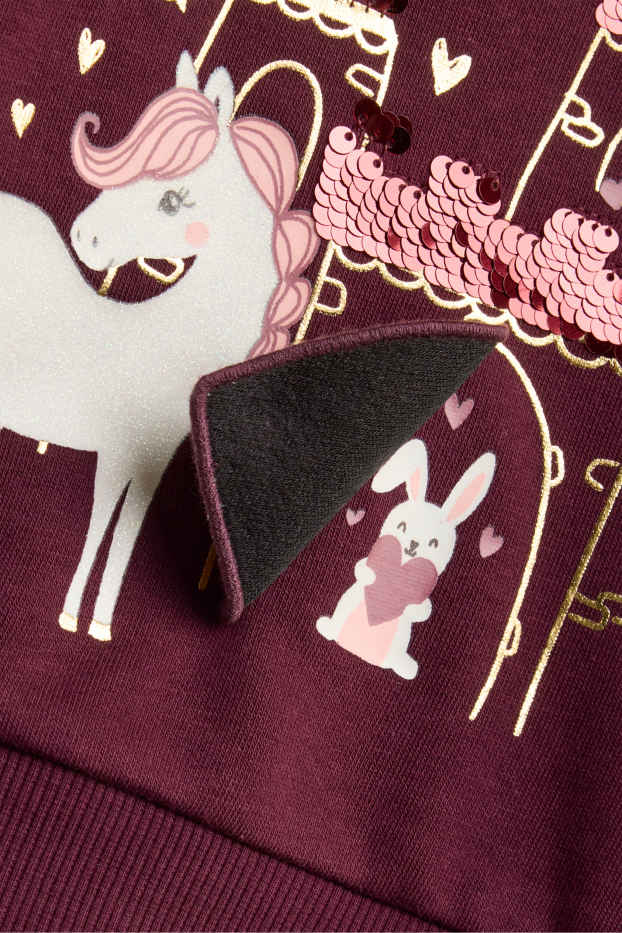 Children Girls - Lock and horse - sweatshirt - shiny - bordeaux