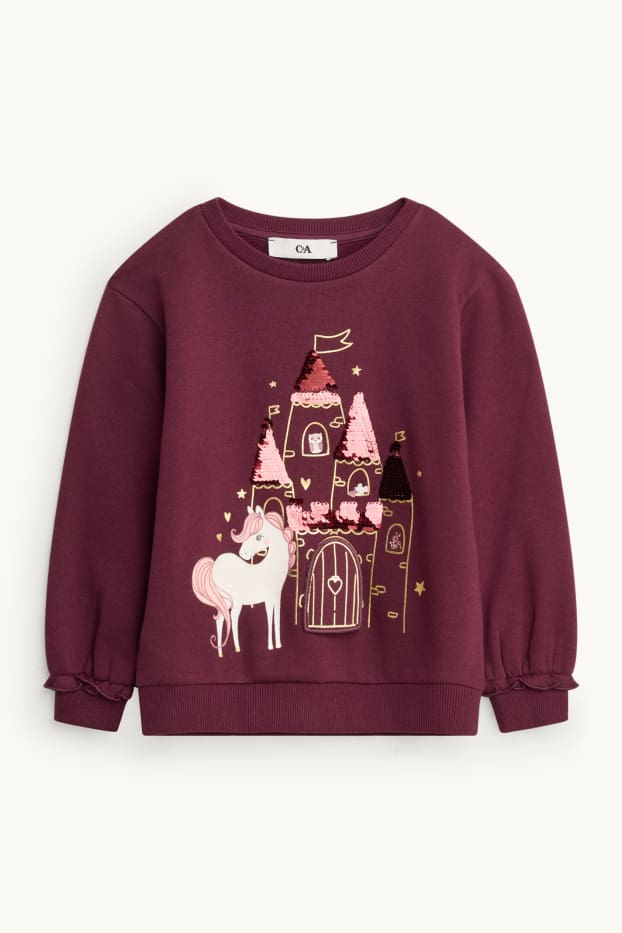 Children Girls - Lock and horse - sweatshirt - shiny - bordeaux