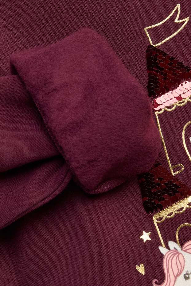 Children Girls - Lock and horse - sweatshirt - shiny - bordeaux