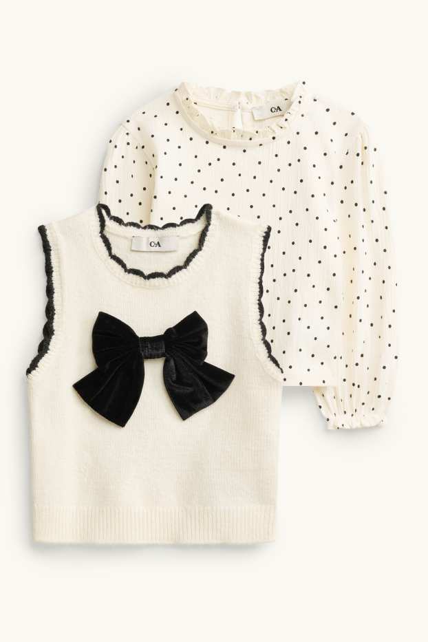 Children Girls - Bow - set - slipover and long sleeve top - 2 piece - cremewhite