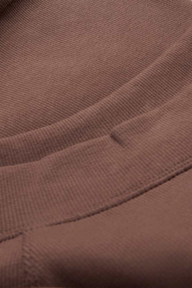 Women - Long sleeve top - slim fit - ribbed - brown