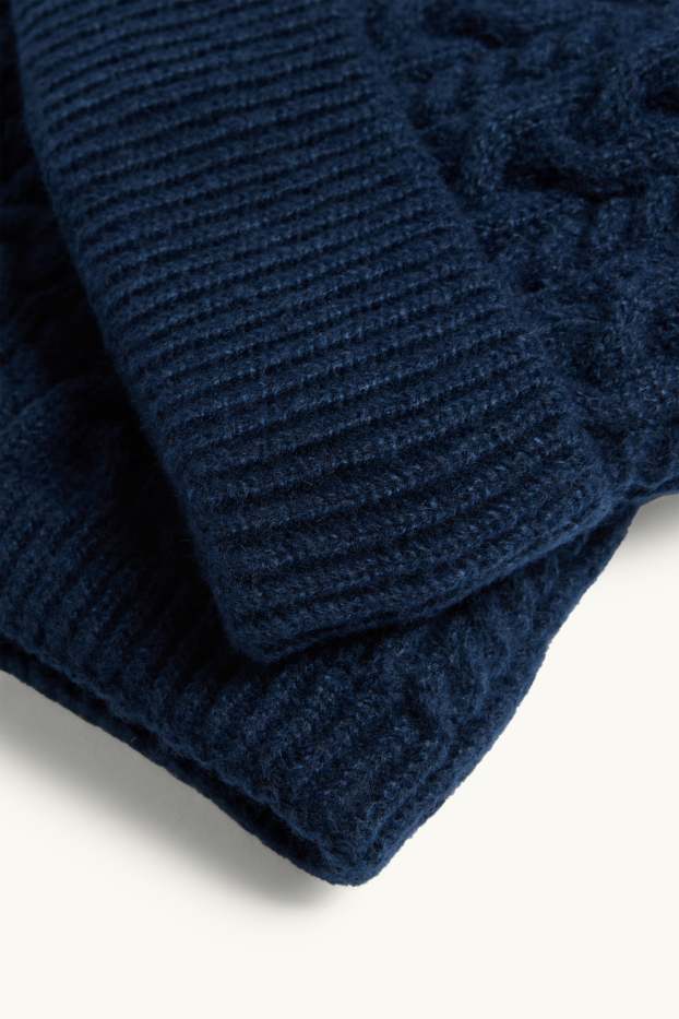 Enfants garçons - Ensemble - bonnet et tour de cou - 2 pièces - motif tressé - bleu foncé