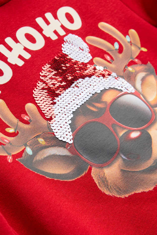 Kinder Jungen - Rentier - Weihnachts-Hoodie - Glanz-Effekt - rot
