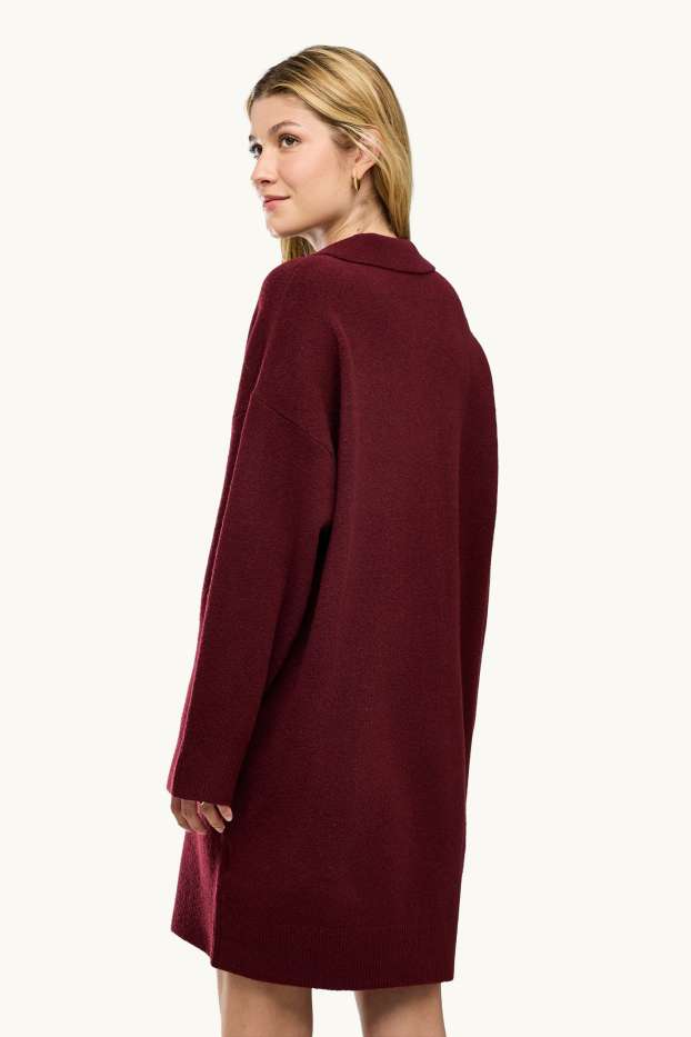 Dames - Gebreide jurk - straight fit - bordeaux