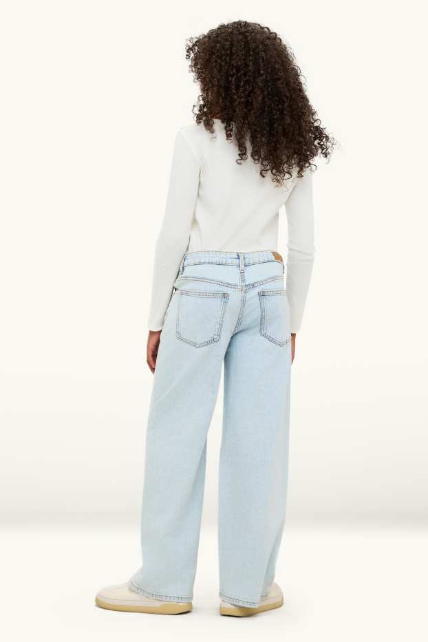 Children Girls - Star - wide leg jeans with rhinestones - denim-light blue