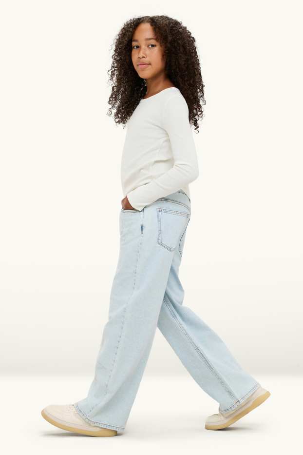 Children Girls - Star - wide leg jeans with rhinestones - denim-light blue