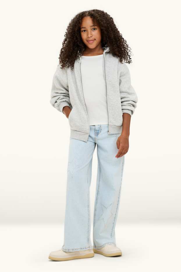 Children Girls - Star - wide leg jeans with rhinestones - denim-light blue