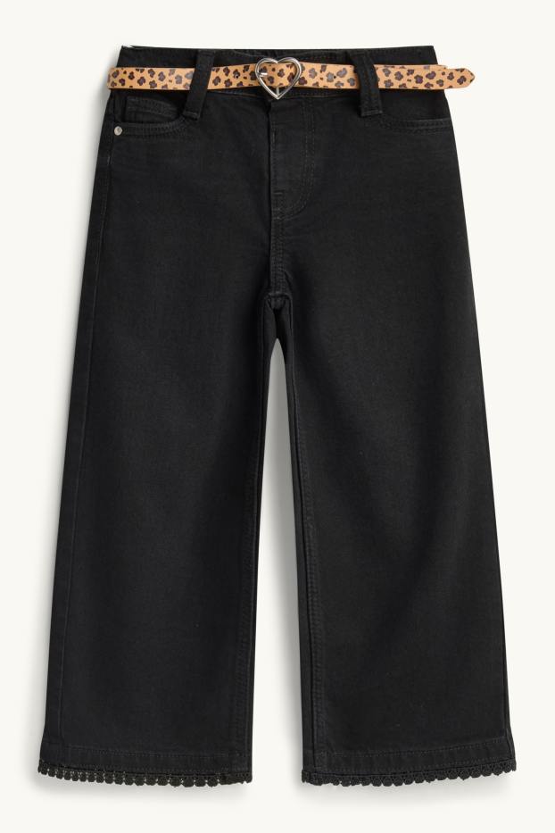 Kinder Mädchen - Wide Leg Jeans mit Gürtel - schwarz