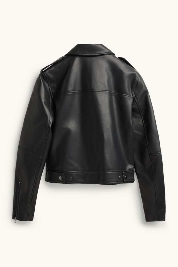 Damen - Bikerjacke - Lederimitat - schwarz