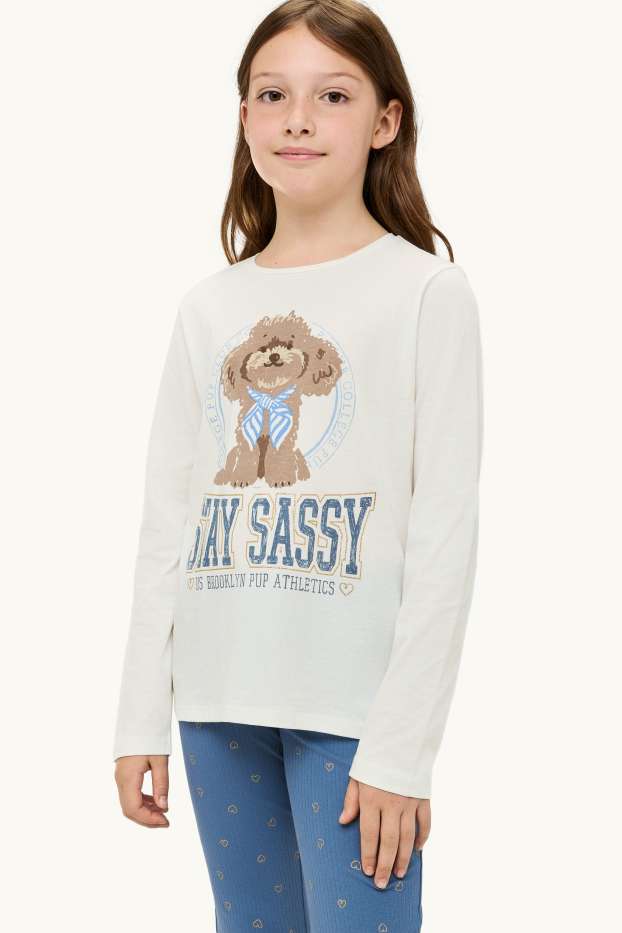 Kinder Mädchen - Pudel - Pyjama - 2 teilig - Glanz-Effekt - weiss / blau