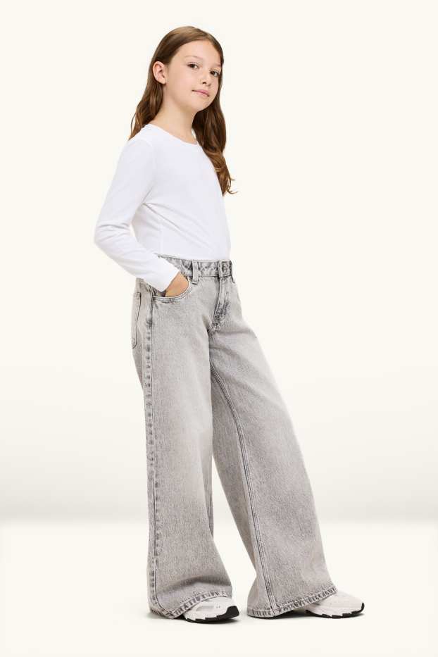 Děti - dívky - Wide leg jeans - džíny - světle šedé