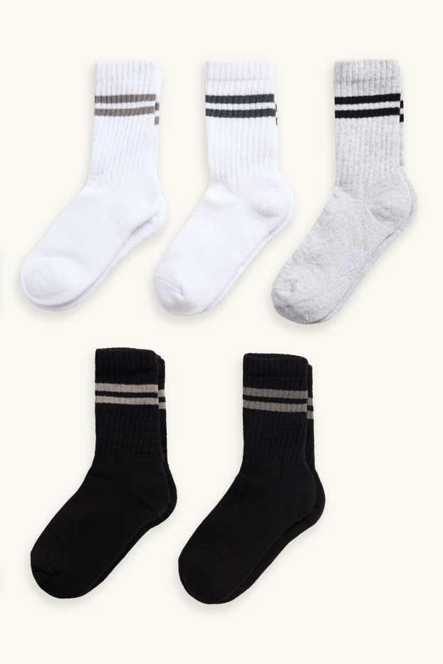 Enfants garçons - Lot de 5 paires - chaussettes - côtelées - blanc / noir