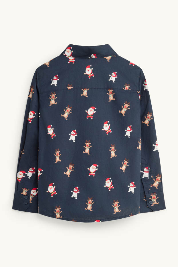 Nen - Pare Noel, ren i ninot de neu - camisa nadalenca - blau fosc