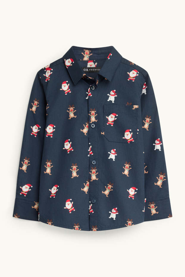 Nen - Pare Noel, ren i ninot de neu - camisa nadalenca - blau fosc