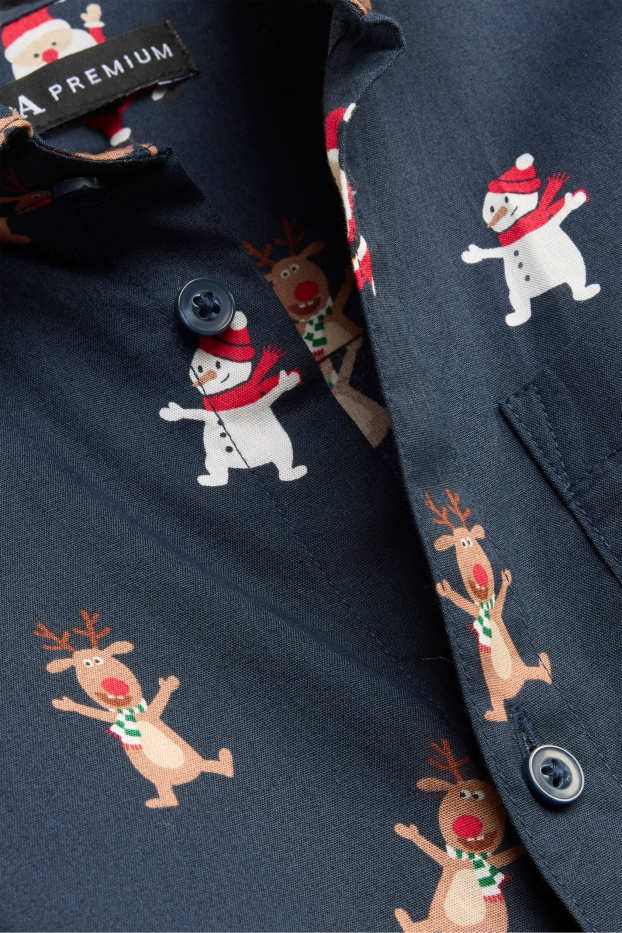 Nen - Pare Noel, ren i ninot de neu - camisa nadalenca - blau fosc