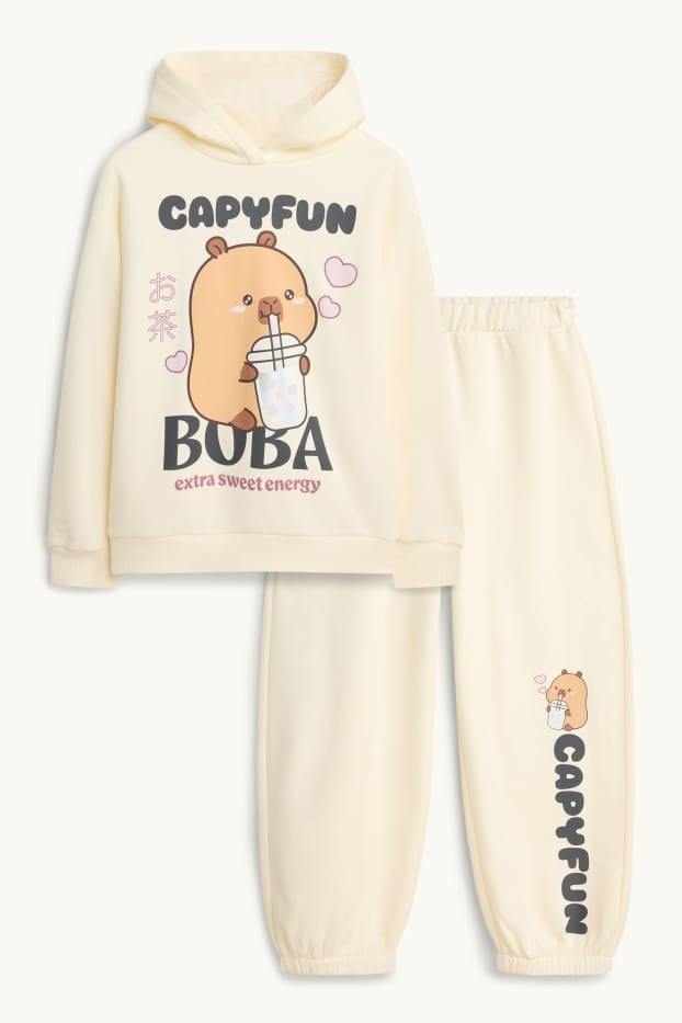 Bambine - CapyFun - set - felpa con cappuccio e pantaloni sportivi - 2 pezzi - crema