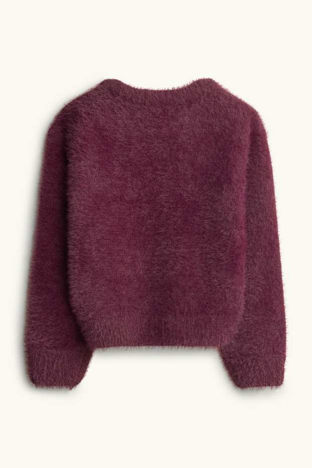 Enfants filles - Cœur - pull - finition brillante - bordeaux