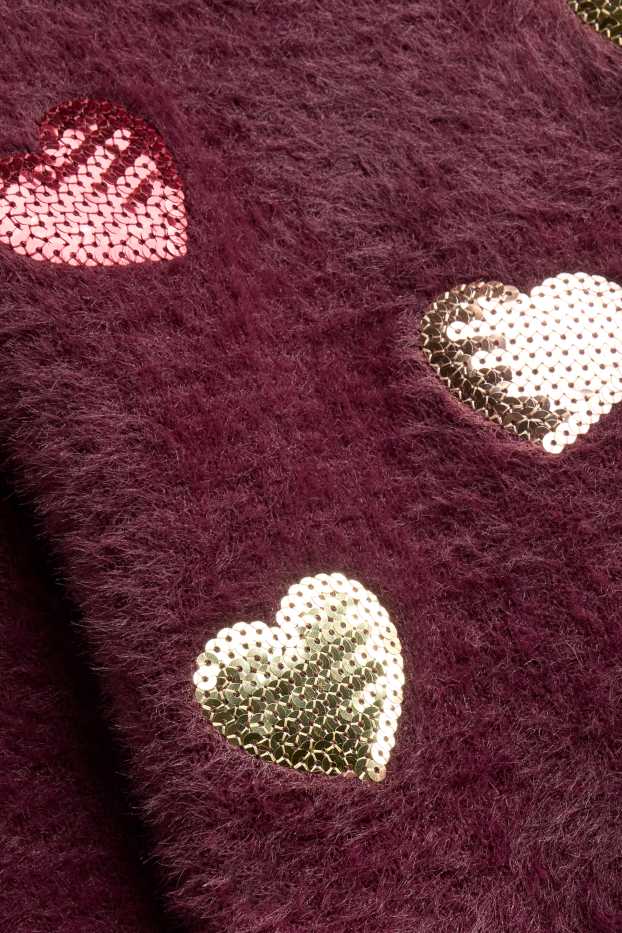 Enfants filles - Cœur - pull - finition brillante - bordeaux