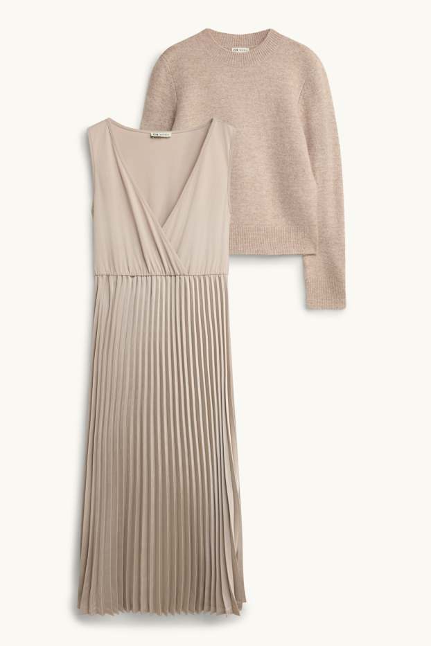 Femmes - Ensemble - Pull de grossesse et robe d’allaitement - 2 pièces - taupe