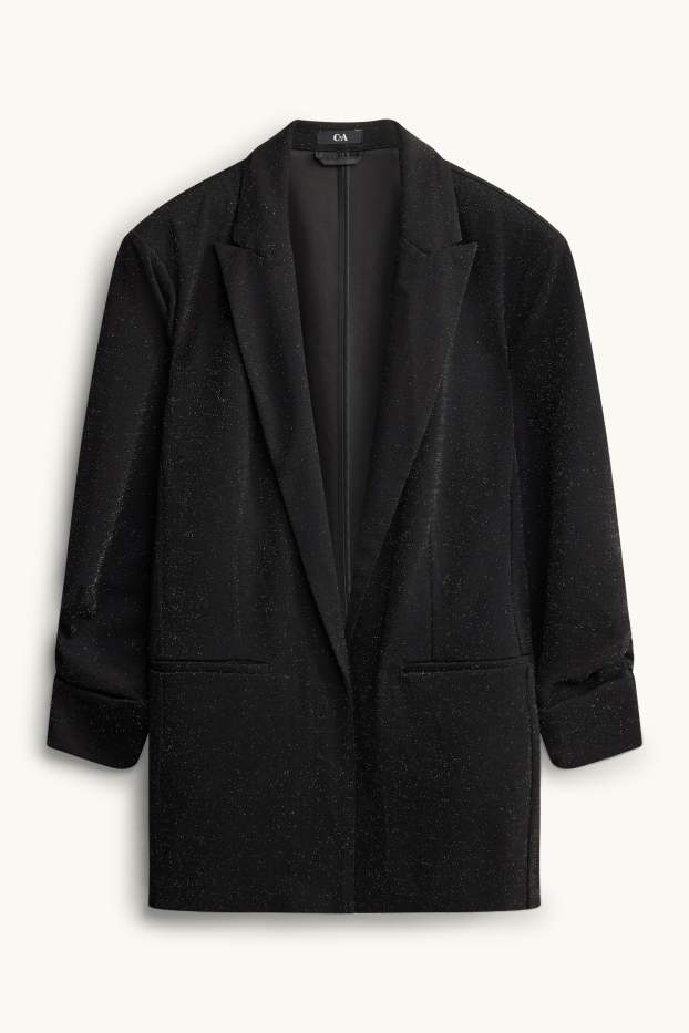 Femmes - Blazer long - regular fit - effet brillant - noir