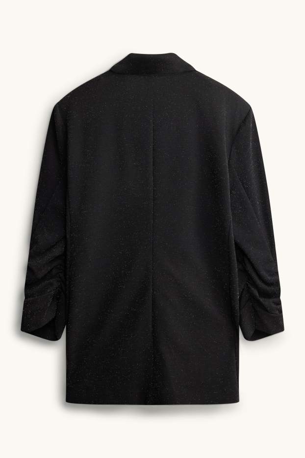 Femmes - Blazer long - regular fit - effet brillant - noir