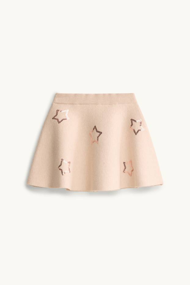 Enfants filles - Ensemble - pull chaud, jupe chaude et collants chauds - rose / beige