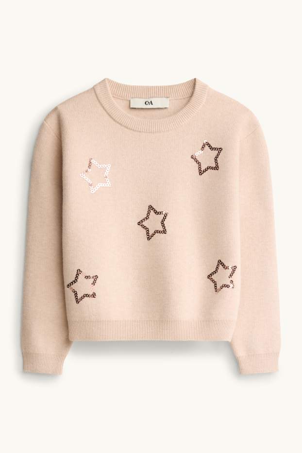 Enfants filles - Ensemble - pull chaud, jupe chaude et collants chauds - rose / beige